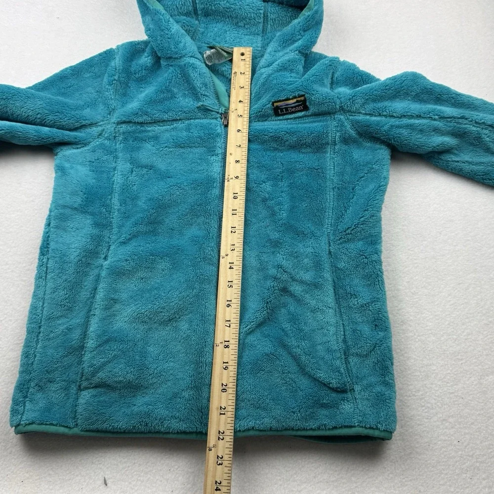 LL BEAN Kids L 14-16 Hi-Pile Fleece‎ Blue Full Zip Hooded Fleece Jacket Large